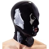 Latex Hood All Inclusive Open Mouth Rubber Head Mask Handmade Back Zipper for Sexy Cosplay Couples(Size:S-63CM)