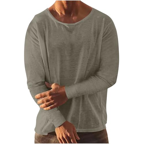 Long Sleeve Crew Neck T Shirts for Men Solid Color Casual Undershirt Lightweight Quick Dry Work Tee Shirt Pullover 2025
