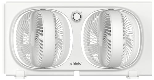 shinic 9' Twin Window Fan with 180°+90° Rotatable Fans, 3-Speeds, Vertical Window Fan with Rigid &...