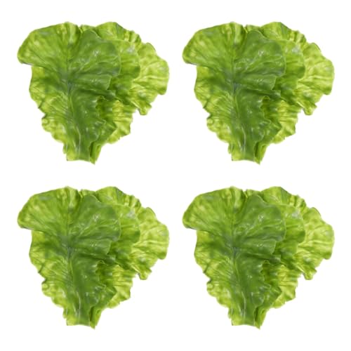 Veemoon 12 hojas de lechuga falsas, realistas, hojas de vegetales artificiales, simulación, plato de lechuga verde, PVC, verduras, ensalada, decoración de alimentos, para tienda de frutas, accesorios
