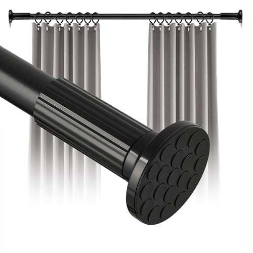 Tension Curtain Rod No Drilling 51–148In(12Ft), Extra Long Outdoor Curtain Rod for Windows Patio, Adjustable Spring Heavy Duty Tension Shower Rod for Bathroom Room Divider Pole Diameter 1.26In, Black