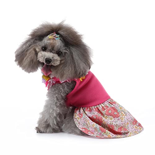 Vestido de Cachorro em Tela com Decoração de Flores Saia de Primavera de Verão Vestuário de Cachorro