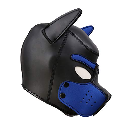 HOT TIME Neoprene Puppy Hood Custom Animal Head Mask Novelty Costume Dog Head Masks (Large, Blue)
