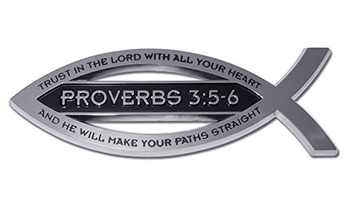 Elektroplate Christian Fish Proverbs 3:5-6 with Verse OEM Chrome Emblem for Cars, Trucks, and All Auto | Universal Fit at 4