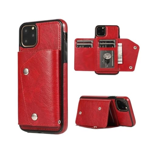 Étui portefeuille iPhone 16 Pro Max en cuir rouge avec porte-cartes et zip