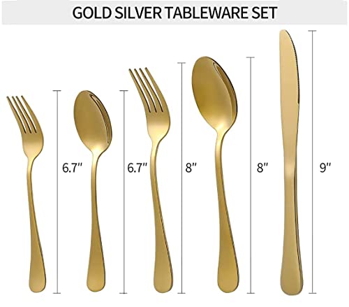 Image of Gold Silverware Set, Gold Flatware Set for 4, Stainless Steel Tableware Cutlery Set, Utensil Sets for Kitchen, Forks and Spoons Silverware (Gold, Set of 15)