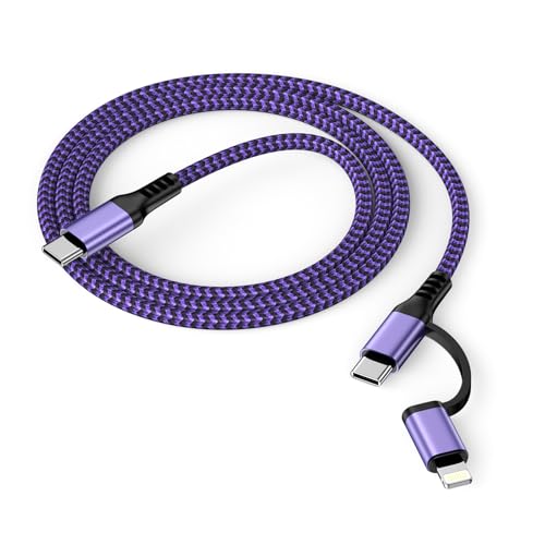 2in1 充電ケーブル USBC to Lightning/タイプC 1.8M PD対応 30W急速充電 高速データ転送 Haoano Type C ケーブル アイフォン マルチ充電コード iPhone 15/15 Pro/14/13/12/SE/iPad Air/iPad Mini/Galaxy S24 Ultra/S23 パープル