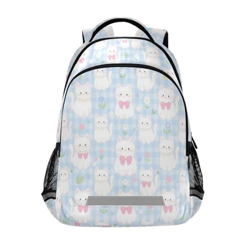 Linda mochila escolar con diseño de gatos blancos de dibujos animados para niños con correa para el pecho, bolsa de libros para niños y niñas, mochilas escolares para ni?os de 10 a?os mochila para ni