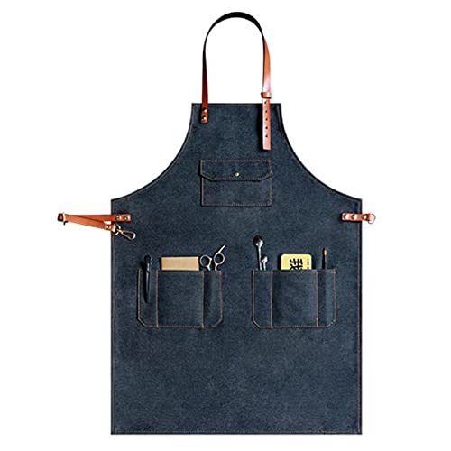 Delantales de Chef para Hombres Delantal de Trabajo de Mezclilla Profesional Delantales de Peluquero para Mujeres con Bolsillos para cocinar Barbacoa