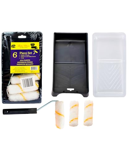 Bates- Paint Tray Set, 6 pcs, 4-Inch Paint Roller Kit, Small Paint Roller Paint Brush, Paint Roller Set, Paint Rollers 4 Inch, Paint Roller Tray, Paint Roller Brush, Small Roller Paint Brush
