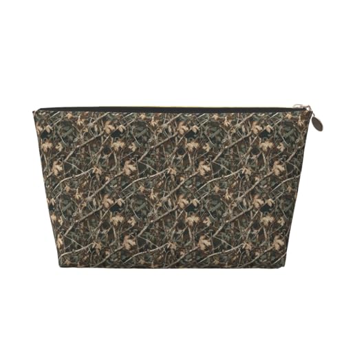 Bolsa de maquillaje con estampado de hojas de arce de camuflaje verde, bolsa de aseo de viaje para mujeres, bonita bolsa de maquillaje de cuero organizador