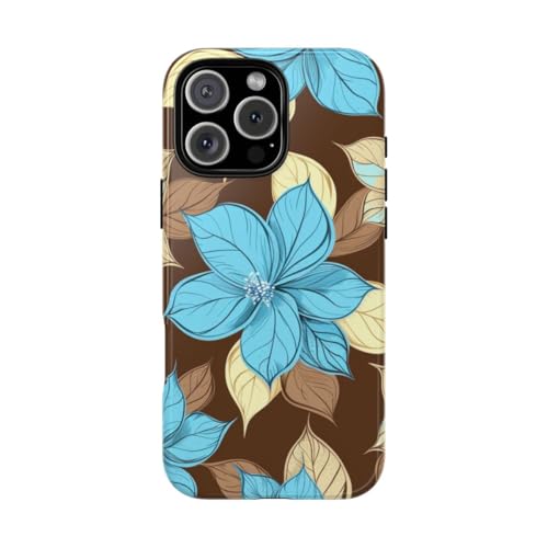 Coque rigide iPhone 16 Pro Max chic - Motif floral turquoise et beige haute finition