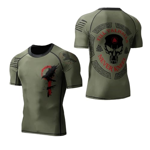 HYPEWAVE Viking Print 3D Never Fade Rash Guard Men, Ultra Soft Compression Shirt UPF 50+ Stretchable Fabric Gift BJJ3