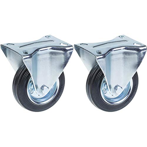 100mm 4 castor rubber tyre, fixed, strong 180kg capacity, set of 2