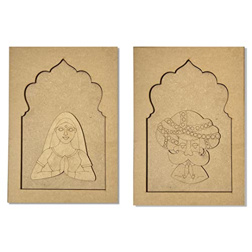 Image of ADIKALA Jharokha With Ramramsa & Padharosa MDF Engraved Design & Square Shaped Base Cutout for DIY Craft