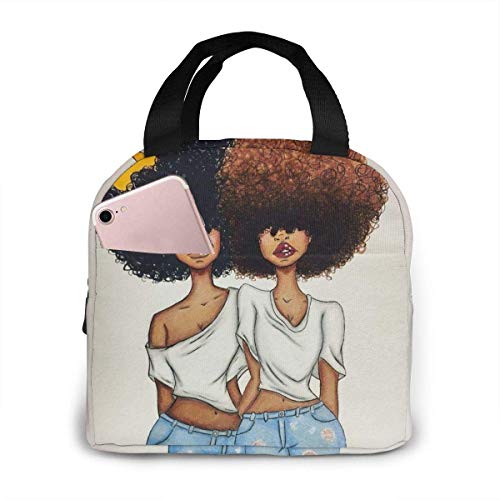 Yuanmeiju Afro - Bolsa de picnic con aislamiento negro, enfriador térmico, Bento, gran preparación de comidas, grandes bolsas suaves a prueba de fugas para lonchera, camping, viajes, pesca