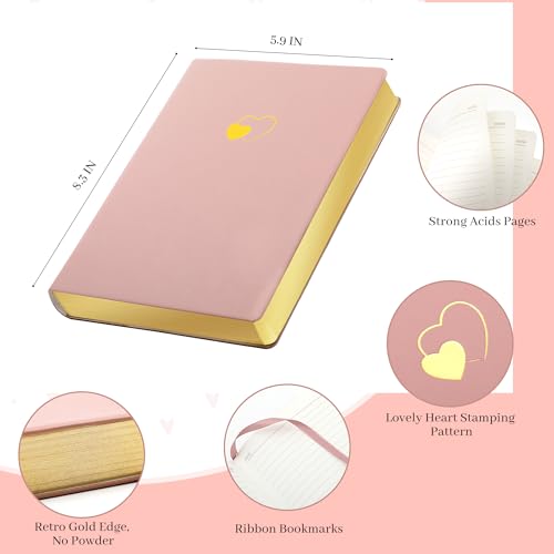 CAGIE Lined Journal Notebook for Women and Girls 256 Pages Cute Diary with Heart-Shaped Leather Journals for Writing A5 Soft Cover Notebooks for Work School (04 Dark pink, A5) — view 4