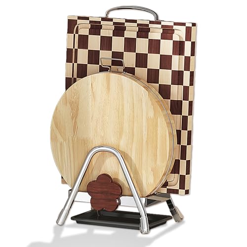 GudaAphrmix Cutting Board Rack - Double Layer Stainless Steel Chopping Board Pot Lid Holder Stand with Drain Tray, Stable Triangle for Kitchen Countertop Pan Plate Cutting Boards Cooking Mats Cookware
