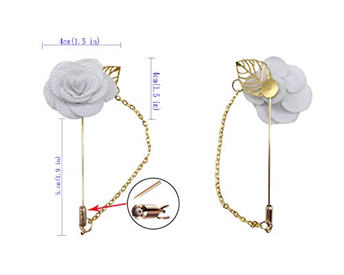 Sanrich Men\'s Lapel Pins Brooch Satin Rose Flower Boutonniere with Gold Leaf 12 Pack Groom Wedding Funeral Church Suit Brooch Outfit Accessories (Off-white)