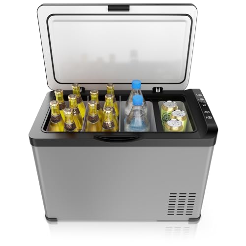 Brandson - ECO Kompressor Kühlbox XXL elektrisch - 30L Getränke Kühlschrank - Gefrierbox Kühlung bis – 22°C - Autokühlbox mit ECO Modus - 30 Liter 12V 24V KFZ – für LKW Auto Camping Boot – Cool Grey