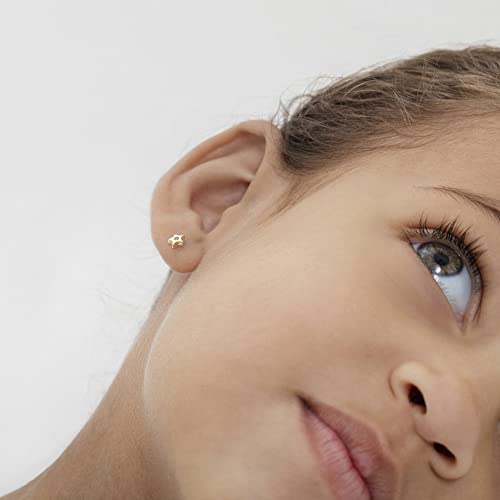 14k Yellow Gold Little 5mm Cubic Zirconia Star Screw Back Earrings Toddler Girls - Shiny Star Earrings with Safety Screw Back Locking for Infants & Children - Star Stud Earrings for Girls3