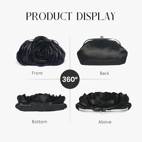HuiYStar Donna Frizione Borsa Borsa da sera in Raso con Fiori 3D Borsa a Tracolla con Tracolla a Catena