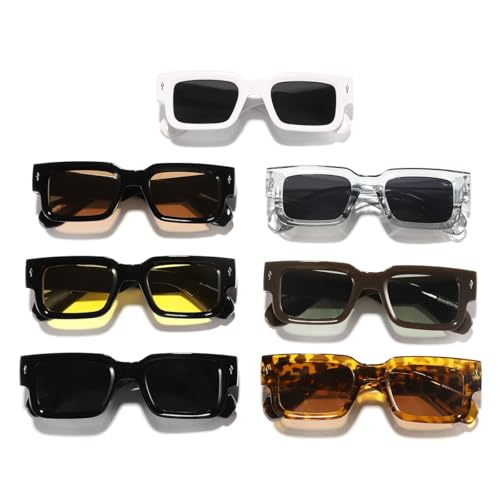 Image of IKANOO Square Thick Frame Sunglasses for Women Men Retro Rectangle Sunglasses Trendy Chunky Eyewear Black Shades