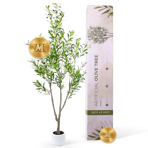 Artificial Olive Tree 7 Ft - Realistic Olive Tree with Pot - Large Indoor Artificial Tree for Home...