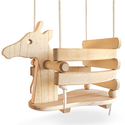 Wooden Giraffe Swing Set for Toddlers - Smooth Birch Wood with Natural Cotton Ropes Outdoor & Indoor Swing - Eco-Conscious Toddler Bucket Swing Chair, for Baby 6 Months to 3 Years Old