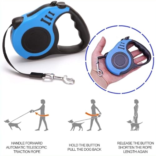 Hundeleine,5 m Einziehbar Hundeleine,Hundeleine Ausziehbar mit Anti-Rutsch Griff,Hundeleine Gurt Rollleine für Training und Spaziergänge für Kleine und Mittelgroße Hunde bis 15kg (Blau)