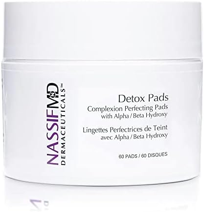 NassifMD Detox Pads Facial Radiance Pads, Glycolic Acid Pads, Face Exfoliating Pads Salicylic Acid Wipes, Facial Scrub Pads, BHA AHA Pads, Resurfacing Pads for Face (60 Count)
