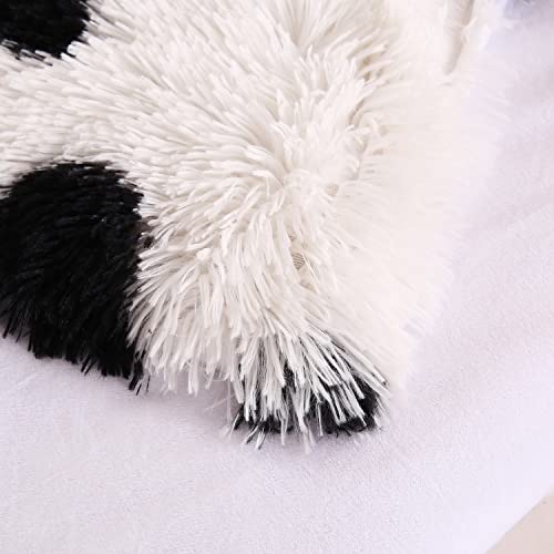 Luxury Fluffy Plush Shaggy Duvet Cover Set For Kids Adults, King Size Black White Cow Themed Flannel Velvet Quilt Bedspread Cover Set With 2 Fuzzy Faux Fur Pillowcases - 102" X 90"(Black White, King) #TOP4
