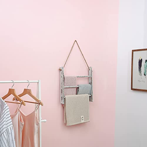 Horezer Hanging Towel Rack Wall-Mounted,Ladder Hand Towel Rack For Bathroom Hanging Blanket Ladder Rustic Farmhouse Decorative Towel Rack Storage Shelf #TOP6