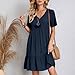 Summer Dresses for Women Solid Color V-Neck Short Sleeve Midi Dress Pleated Swing Short Beach Sundresses