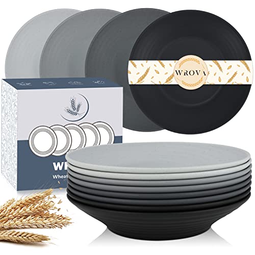 Wheat Straw Pasta Bowl - Unbreakable Pasta Bowl Set Of 8-9 Inch Large Deep Alternative For Plastic Reusable Plate - Dishwasher & Microwave Safe Bowl/Plates (Black And Grey) #TOP5