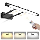 Retractable Picture Lights, 16.73in Rechargeable Wall Lights, Wireless Picture Light with Remote, Fast Charge Battery Operated Up to 20H W/Timer, Dimmable wall lights for for Portrait Wall Gallery