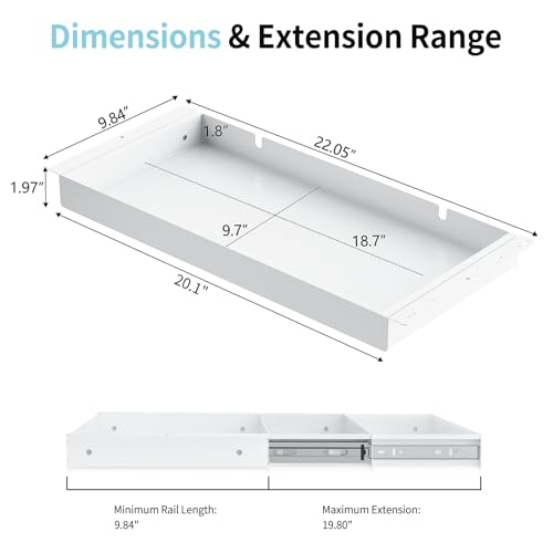 Image of Under Desk Drawer,20.1 inch Carbon Steel Slide-Out Under Table Storage Organizer With Full Extension Ball-Bearing Slides,Undermount Drawer For Standing Desk & Home Office,White
