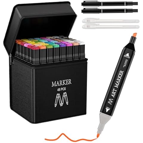 Spriak Alcohol Markers Set with Base 48+2 Colors Dual Tip Art Markers for Kids adult Coloring Markers Drawing Markers Painting Supplies Perfect Boys Girls Students Adult (50) Cover