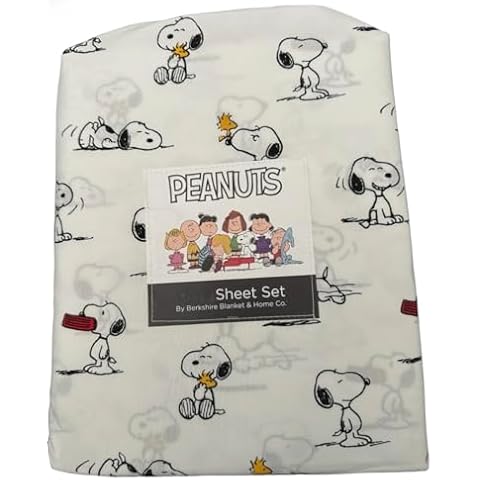 Berkshire Blanket & Home Co. Berkshire Peanuts Sheet Set (White - dog with red bowl, Queen) Cover