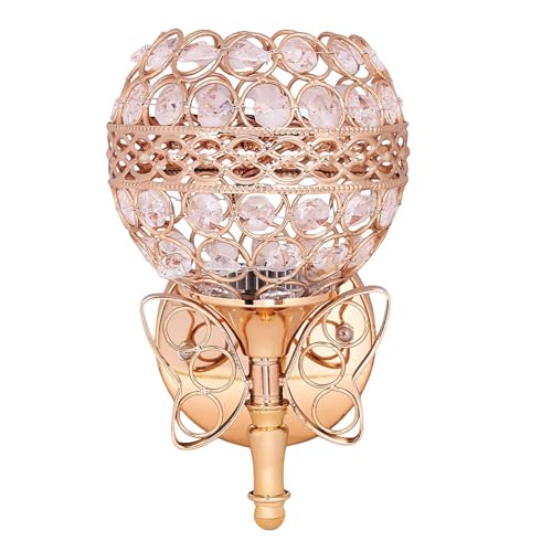 Image of blissbells Luxury Crystal Globe Wall Light with Golden Butterfly Design | Designer Decorative Wall Lamp for Living Room, Bedroom, Hallway & Staircase | Warm White Ambient Lighting