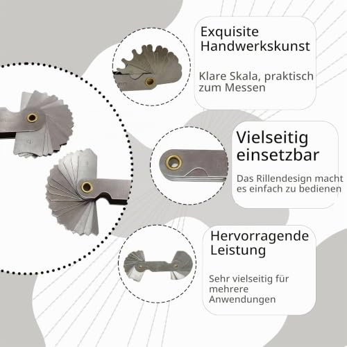 4-teiliges Set aus Edelstahl Radiuslehre für präzise Messungen: Fühlerlehre R0.3-1.5, Radiuslehre R1-6.5, Radienlehre R7-14.5, Radiusanzeige R15-25, Metall Radienlehre für Werkzeugmacher