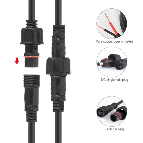 Extension Cable for Garden Lights,Extension Cable for Outdoor Lights,IP67 Waterproof 2 Pin Outdoor Lights Extension Lead Wire,for Outdoor LED Deck Light Power Cord,5m - Image 2