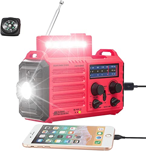 Hand Crank Emergency Radio,Solar AM/FM/Shortwave/NOAA Weather Radio with LED Flashlight,Reading...