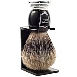Parker Pure Badger Shaving Brush with Black & Chrome Handle + Stand | 22mm Knot for Cream or Soap | Handcrafted Wet Shaving Brush for Men | Premium Grooming Tool | Iconic Brand