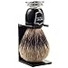 Parker Safety Razor Handmade Deluxe"Long Loft" 100% 3-Band Pure Badger Shaving Brush with Black & Chrome Handle - Brush Stand Included