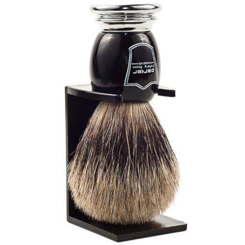 Parker Pure Badger Shaving Brush with Black & Chrome Handle + Stand | 22mm Knot for Cream or Soap | Handcrafted Wet Shaving Brush for Men | Premium Grooming Tool | Iconic Brand