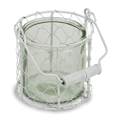 Cheung's 15S001WM Round Glass Jar in White Wire Basket
