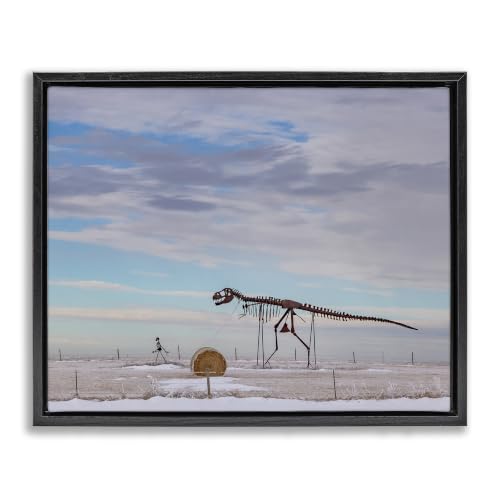 'Person Walking Dinosaur Skeleton Beach Sand'| Floating Frame Canvas Art