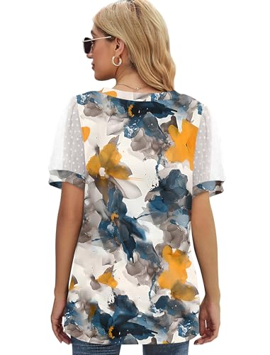 Image of Aokosor Womens Summer Tops V Neck T Shirts Swiss Dot Puff Sleeve Tops Loose Casual Tshirts