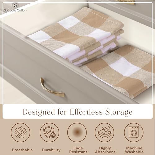 Image of Buffalo Check 4 Pack Kitchen Towels, 16x26 Inches, Classic Farmhouse Plaid Dish Towel, 100% Cotton, Absorbent, Washable for Drying Dishes, Cleaning, Everyday Kitchen Use, Beige White